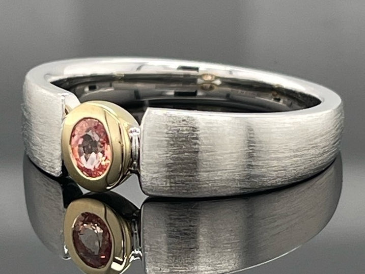 RING AUS 925/- SILBER RHOD/VERG. MIT PADPARADSCHA SAPHIR