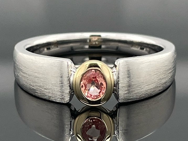 RING AUS 925/- SILBER RHOD/VERG. MIT PADPARADSCHA SAPHIR