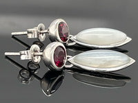 OHRHÄNGER AUS 925/- SILBER RHODINIERT MIT MONDSTEIN & RHODOLITH