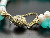 ARMBAND 3-RHG  375/- GELBGOLD MIT AMAZONIT & SÜßWASSERZUCHTPERLE