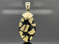 CLIP ANHÄNGER AUS 375/- GELBGOLD MIT BERGKRISTALL/ONYX/BLATTGOLD-DUBL. BEH. (CA. 13,0 ct.)