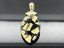 CLIP ANHÄNGER AUS 375/- GELBGOLD MIT BERGKRISTALL/ONYX/BLATTGOLD-DUBL. BEH. (CA. 13,0 ct.)
