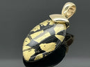 CLIP ANHÄNGER AUS 375/- GELBGOLD MIT BERGKRISTALL/ONYX/BLATTGOLD-DUBL. BEH. (CA. 13,0 ct.)
