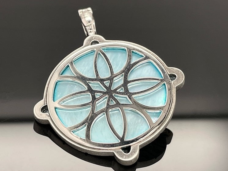 ANHÄNGER AUS 925/- SILBER RHODINIERT MIT PERLMUTT, BLAUTOPAS BEH. & ZIRKON