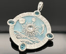 ANHÄNGER AUS 925/- SILBER RHODINIERT MIT PERLMUTT, BLAUTOPAS BEH. & ZIRKON
