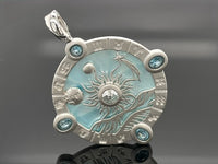 ANHÄNGER AUS 925/- SILBER RHODINIERT MIT PERLMUTT, BLAUTOPAS BEH. & ZIRKON