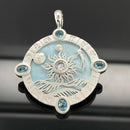 ANHÄNGER AUS 925/- SILBER RHODINIERT MIT PERLMUTT, BLAUTOPAS BEH. & ZIRKON
