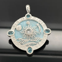 ANHÄNGER AUS 925/- SILBER RHODINIERT MIT PERLMUTT, BLAUTOPAS BEH. & ZIRKON