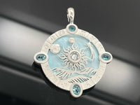 ANHÄNGER AUS 925/- SILBER RHODINIERT MIT PERLMUTT, BLAUTOPAS BEH. & ZIRKON