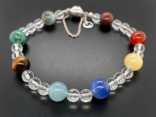 ARMBAND "SONNENSYSTEM" 925/-SILBER RHODINIERT MIT MULTI EDELSTEINE
