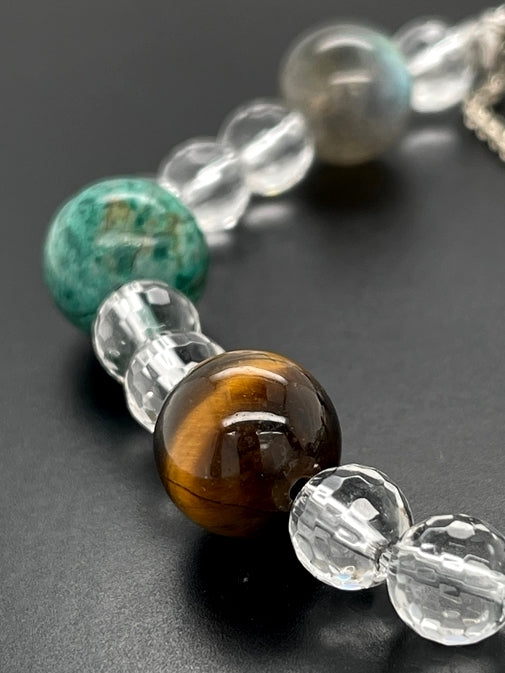 ARMBAND "SONNENSYSTEM" 925/-SILBER RHODINIERT MIT MULTI EDELSTEINE