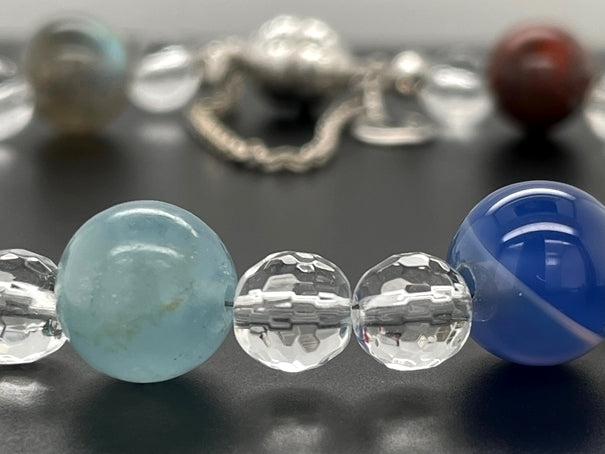 ARMBAND "SONNENSYSTEM" 925/-SILBER RHODINIERT MIT MULTI EDELSTEINE
