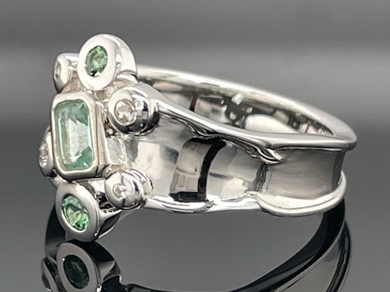 RING AUS 925/- SILBER RHODINIERT MIT BERYLL, TURMALIN & ZIRKON (Kopie)