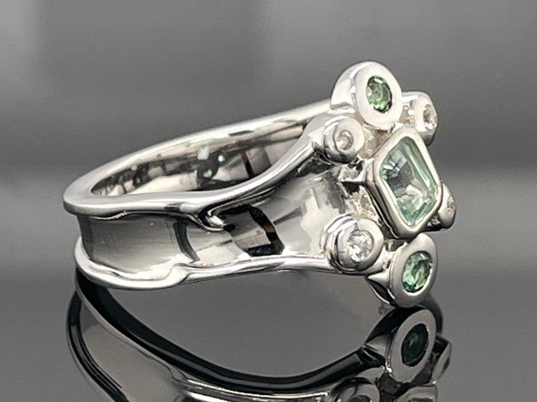 RING AUS 925/- SILBER RHODINIERT MIT BERYLL, TURMALIN & ZIRKON (Kopie)