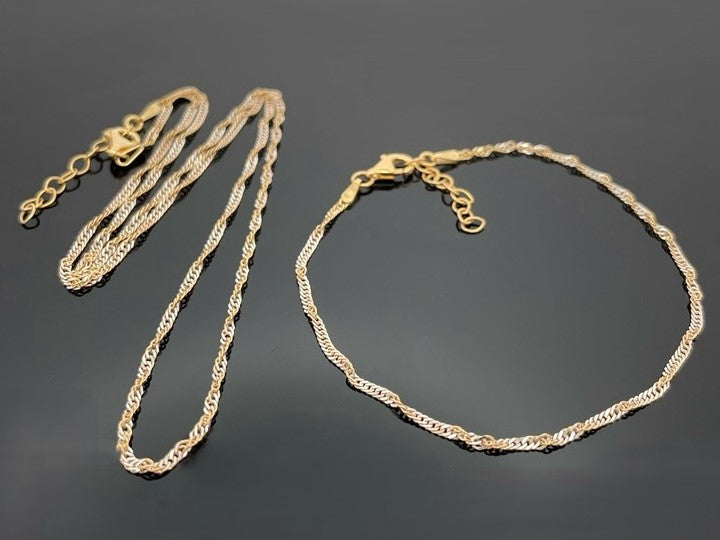 SINGAPURKETTE+ARMBAND AUS 925/-SILBER VERGOLDET