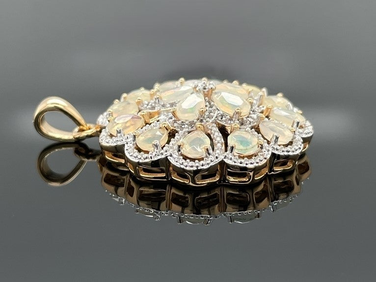 ANHÄNGER AUS 925/- SILBER VERGOLDET MIT ÄTHIOP. OPAL & ZIRKON