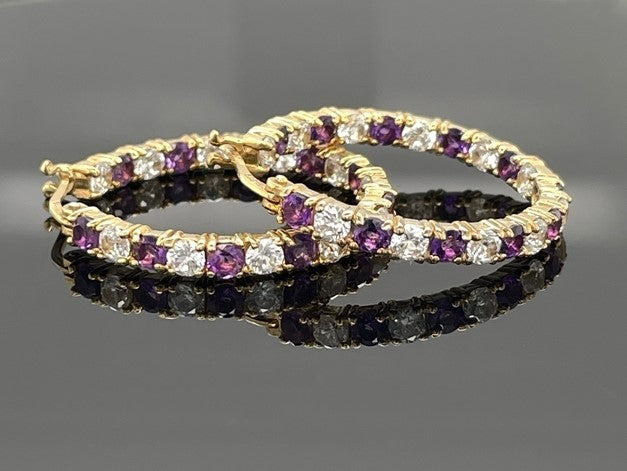 CREOLEN AUS 925/- SILBER VERGOLDET MIT AMETHYST & ZIRKON