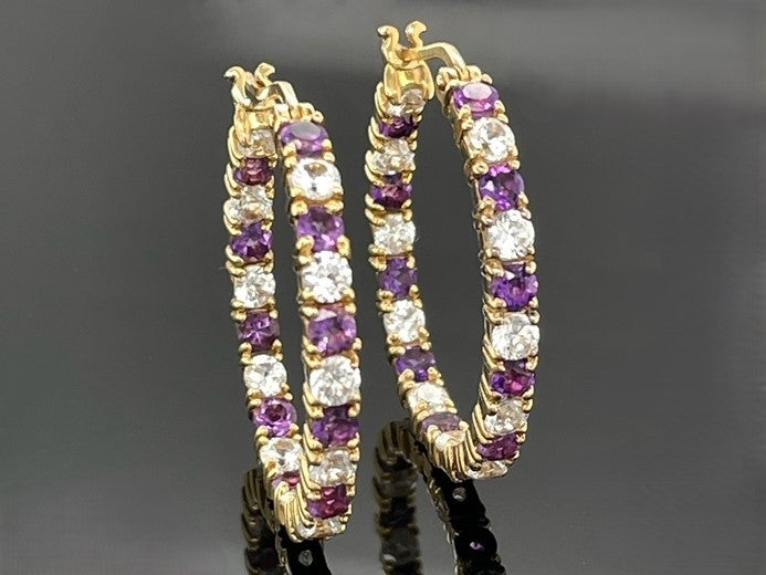 CREOLEN AUS 925/- SILBER VERGOLDET MIT AMETHYST & ZIRKON