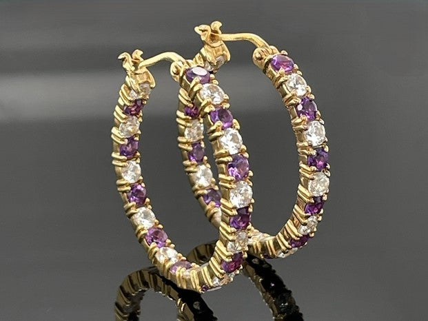 CREOLEN AUS 925/- SILBER VERGOLDET MIT AMETHYST & ZIRKON