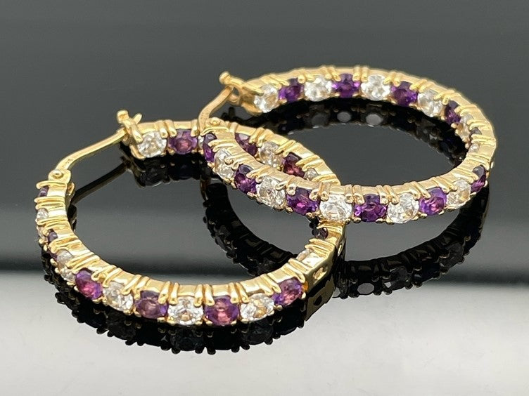 CREOLEN AUS 925/- SILBER VERGOLDET MIT AMETHYST & ZIRKON