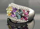 RING AUS 925/- SILBER RHODINIERT MIT MULTI EDELSTEINE
