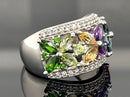 RING AUS 925/- SILBER RHODINIERT MIT MULTI EDELSTEINE