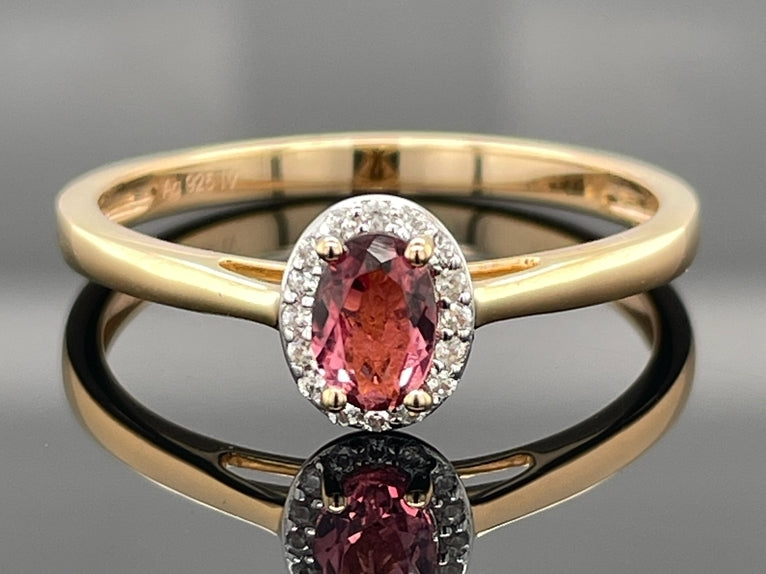 RING AUS 925/- SILBER VERGOLDET MIT PINK TURMALIN & ZIRKON