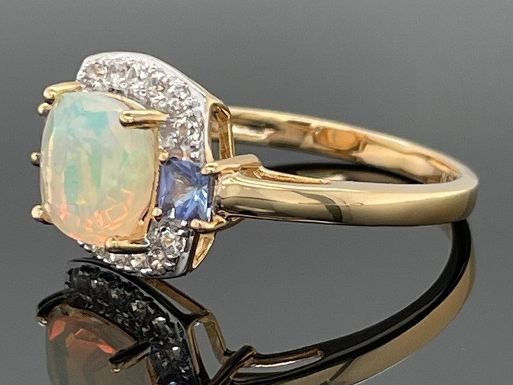 RING AUS 925/- SILBER VERGOLDET MIT OPAL, TANSANIT & ZIRKON
