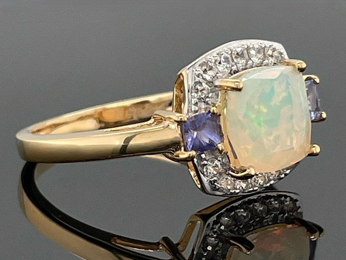 RING AUS 925/- SILBER VERGOLDET MIT OPAL, TANSANIT & ZIRKON