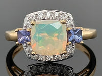 RING AUS 925/- SILBER VERGOLDET MIT OPAL, TANSANIT & ZIRKON