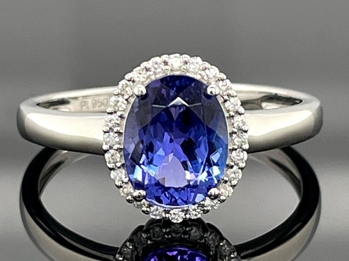 RING AUS 950/- PLATIN MIT TANSANIT AAAAA & BRILLANTEN