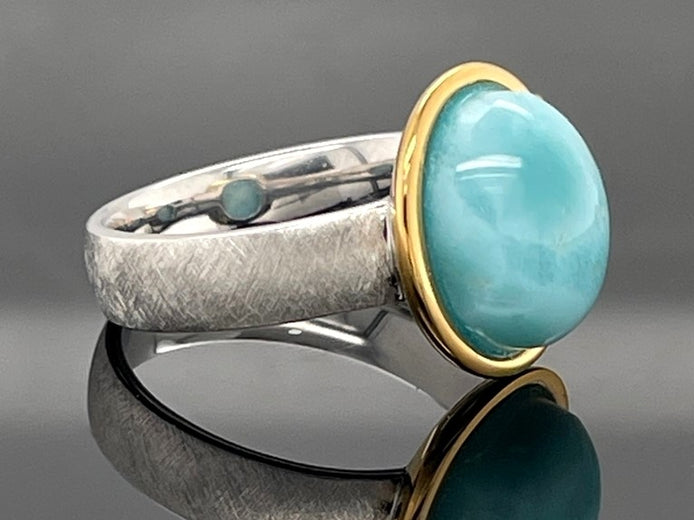RING AUS 925/- SILBER BICOLOR MIT LARIMAR ( CA.4,25 ct.)