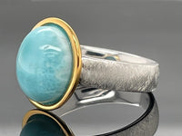 RING AUS 925/- SILBER BICOLOR MIT LARIMAR ( CA.4,25 ct.)
