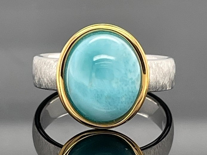 RING AUS 925/- SILBER BICOLOR MIT LARIMAR ( CA.4,25 ct.)