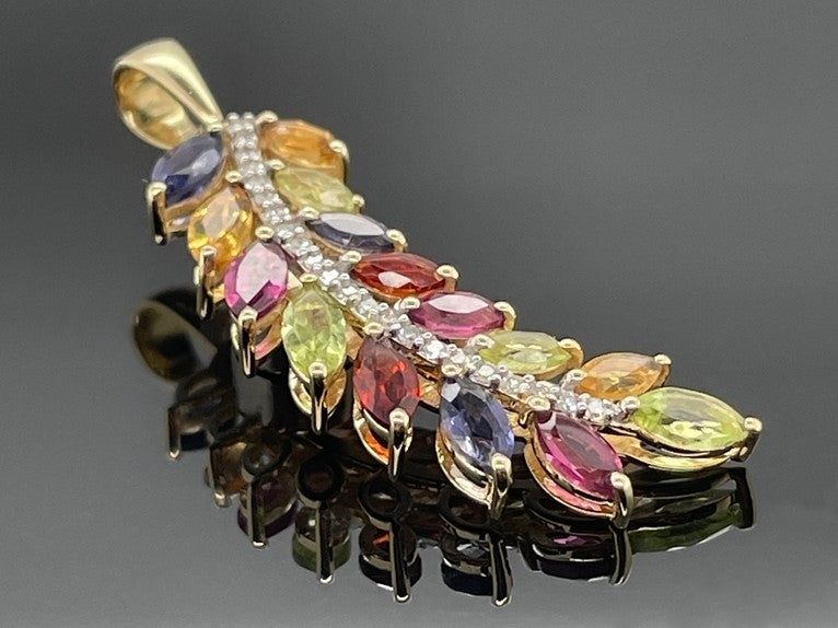 ANHÄNGER AUS 375/- GELBGOLD MIT MULTI EDELSTEINE & DIAMANTEN