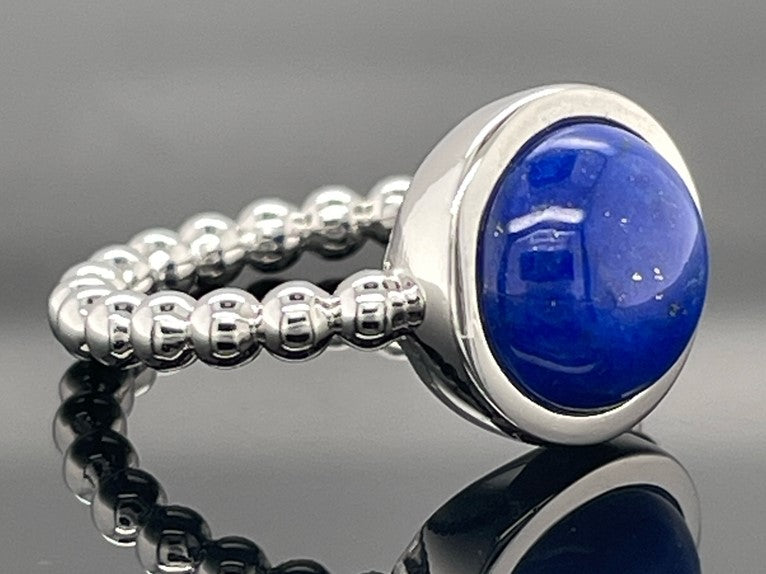 RING AUS 925/- SILBER RHODINIERT MIT LAPIS (CA. 4,0 ct.)