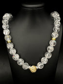 COLLIER 925/- SILBER RHODINIERT MIT BERGKRISTALL, HÄMATIT & SILBERELEMENT