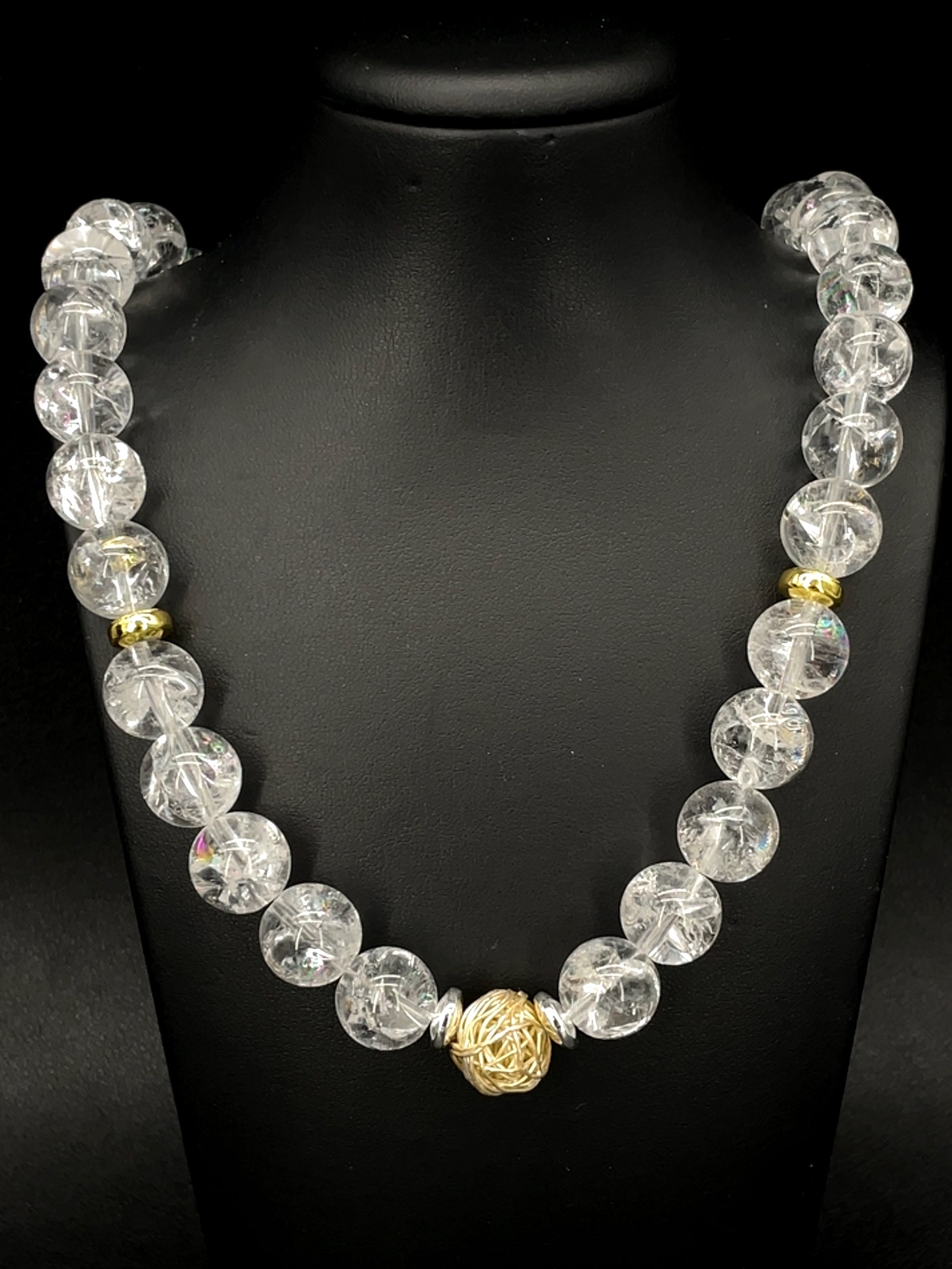 COLLIER 925/- SILBER RHODINIERT MIT BERGKRISTALL, HÄMATIT & SILBERELEMENT