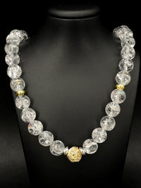 COLLIER 925/- SILBER RHODINIERT MIT BERGKRISTALL, HÄMATIT & SILBERELEMENT