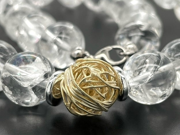 COLLIER 925/- SILBER RHODINIERT MIT BERGKRISTALL, HÄMATIT & SILBERELEMENT