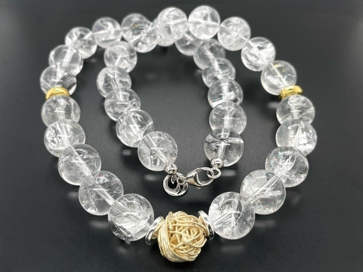 COLLIER 925/- SILBER RHODINIERT MIT BERGKRISTALL, HÄMATIT & SILBERELEMENT