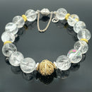 ARMBAND 925/- SILBER RHODINIERT MIT BERGKRISTALL, HÄMATIT & SILBERELEMENT