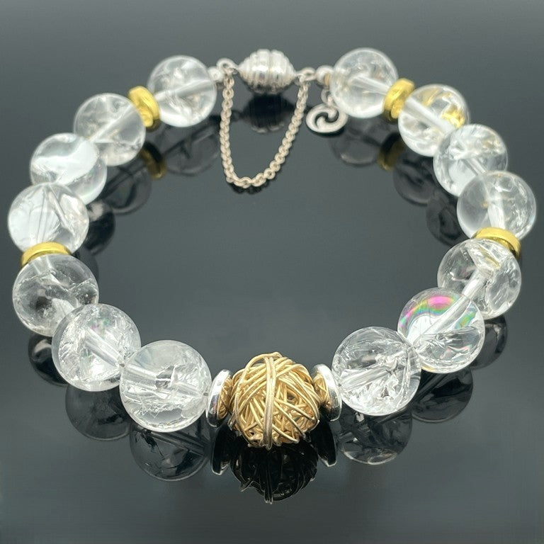 ARMBAND 925/- SILBER RHODINIERT MIT BERGKRISTALL, HÄMATIT & SILBERELEMENT