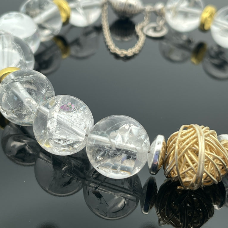 ARMBAND 925/- SILBER RHODINIERT MIT BERGKRISTALL, HÄMATIT & SILBERELEMENT