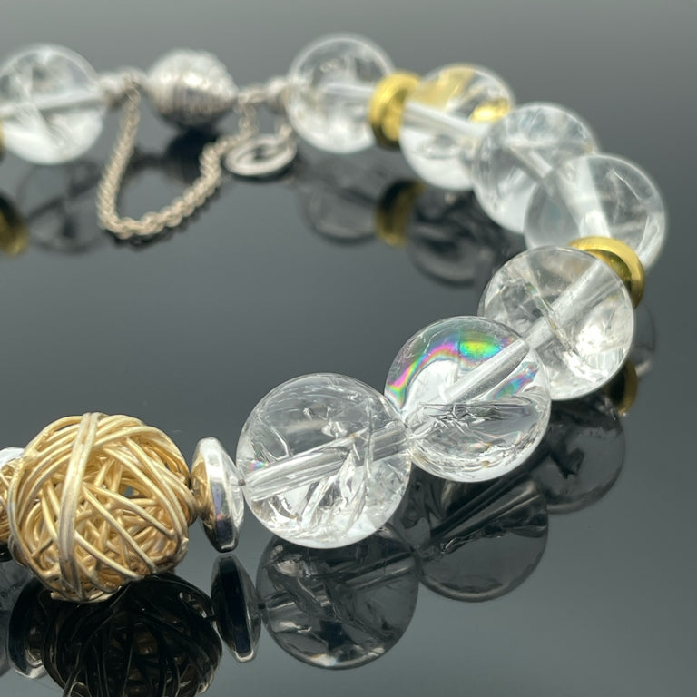 ARMBAND 925/- SILBER RHODINIERT MIT BERGKRISTALL, HÄMATIT & SILBERELEMENT