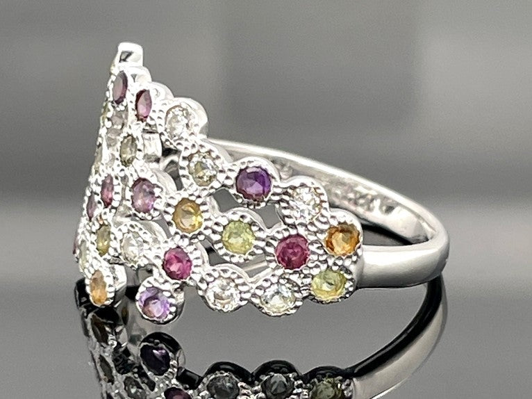 RING AUS 925/- SILBER RHODINIERT MIT MULTI EDELSTEINE (GES.CA.1,80 ct.)