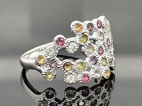 RING AUS 925/- SILBER RHODINIERT MIT MULTI EDELSTEINE (GES.CA.1,80 ct.)