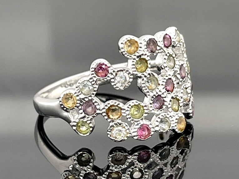 RING AUS 925/- SILBER RHODINIERT MIT MULTI EDELSTEINE (GES.CA.1,80 ct.)