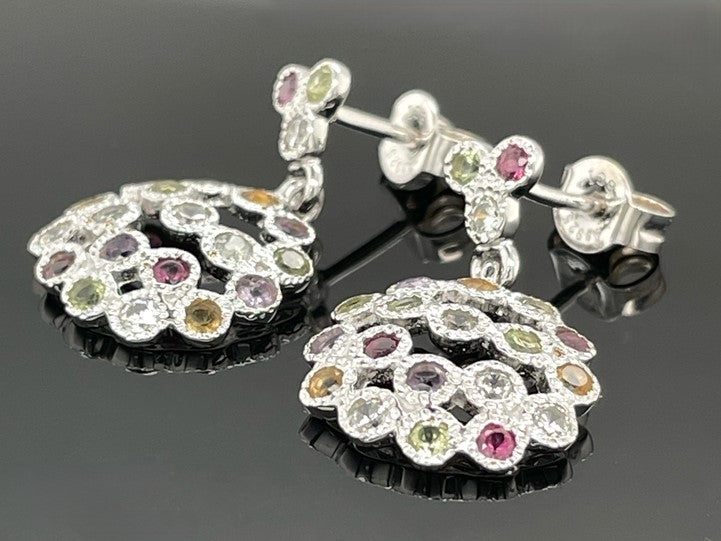 OHRSTECKER AUS 925/- SILBER RHODINIERT MIT MULTI EDELSTEINE (GES.CA. 2,10 ct.)
