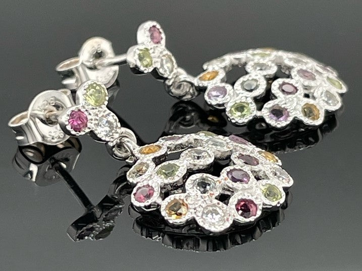 OHRSTECKER AUS 925/- SILBER RHODINIERT MIT MULTI EDELSTEINE (GES.CA. 2,10 ct.)